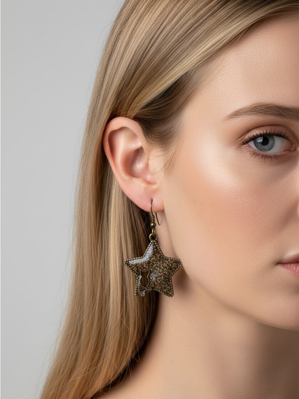 10/3 Star Drop Earrings in Antique Gold - Women Jewelry
